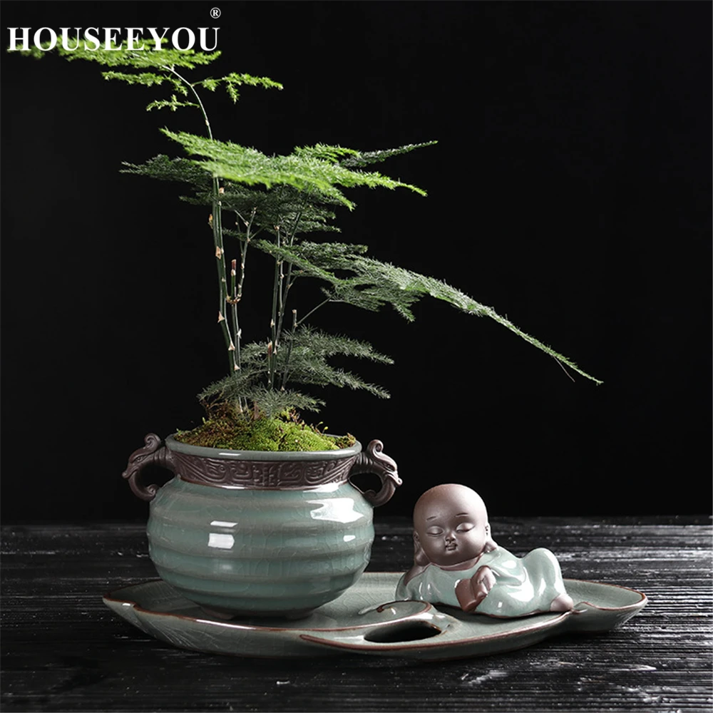 Zen Monk Ceramic Succulents Pot Cactus Plants Pot Flowerpot Bonsai Container Planter with Tray Garden Home Office Decorations
Zen Monk Ceramic Succulents Pot Cactus Plants Pot Flowerpot Bonsai Container Planter with Tray Garden Home Office Decorations