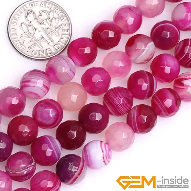 

Round Faceted Banded Fuchsia Agates Beads For Jewelry Making Strand 15" DIY Loose Bead for Bracelet Necklace 6mm 8mm 10mm 14mm