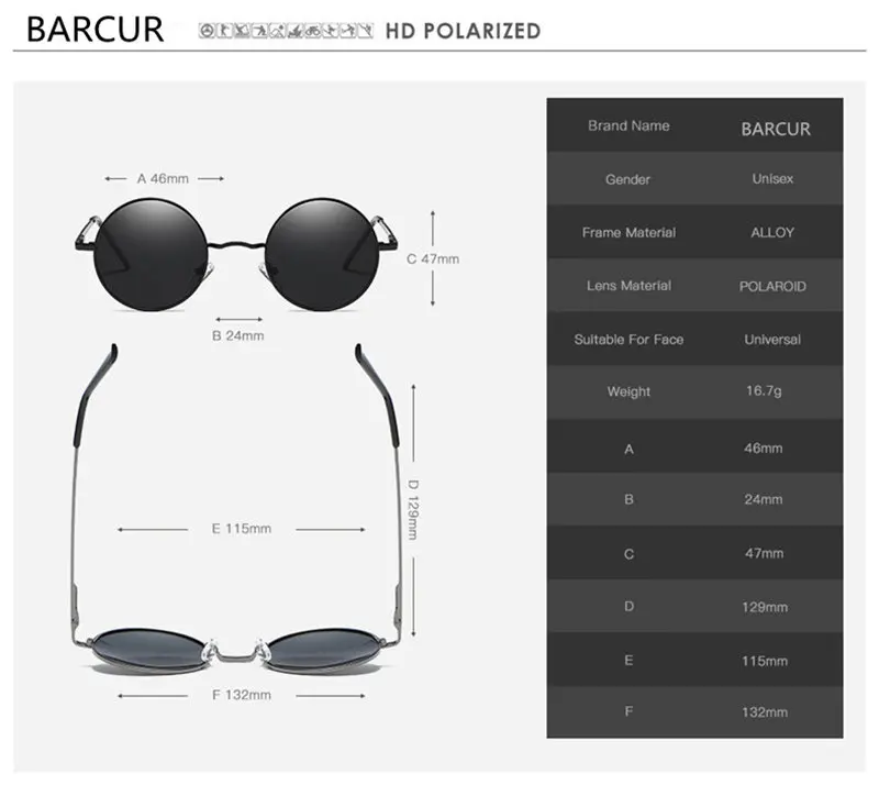 BARCUR Retro Round Glasses Men Women Polarized Glasses