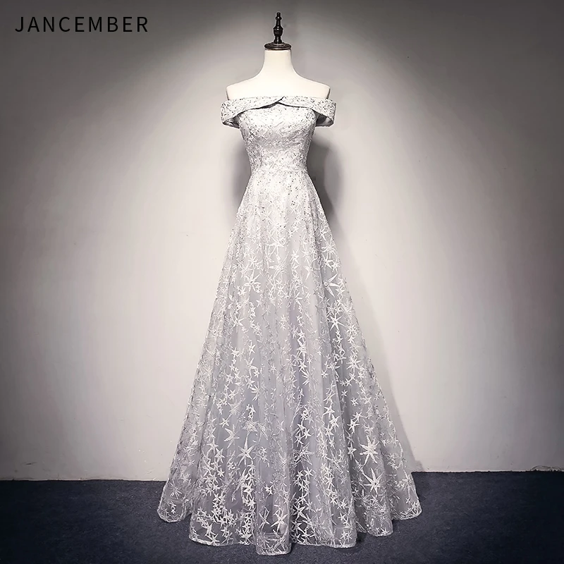 JANCEMBER Grey Star Lace Evening Dress Long Off The Shoulder Floor Length Lace Up Back Elegant Formal Dress robe de soiree
JANCEMBER Grey Star Lace Evening Dress Long Off The Shoulder Floor Length Lace Up Back Elegant Formal Dress robe de soiree
