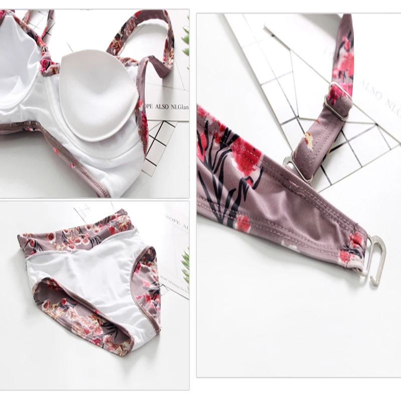 Summer Women High Waisted Bikini Swimsuit Floral Printed Three Piece Beachwear Bathing Suit Quick Dry Sexy Triangle Bikinis Set6