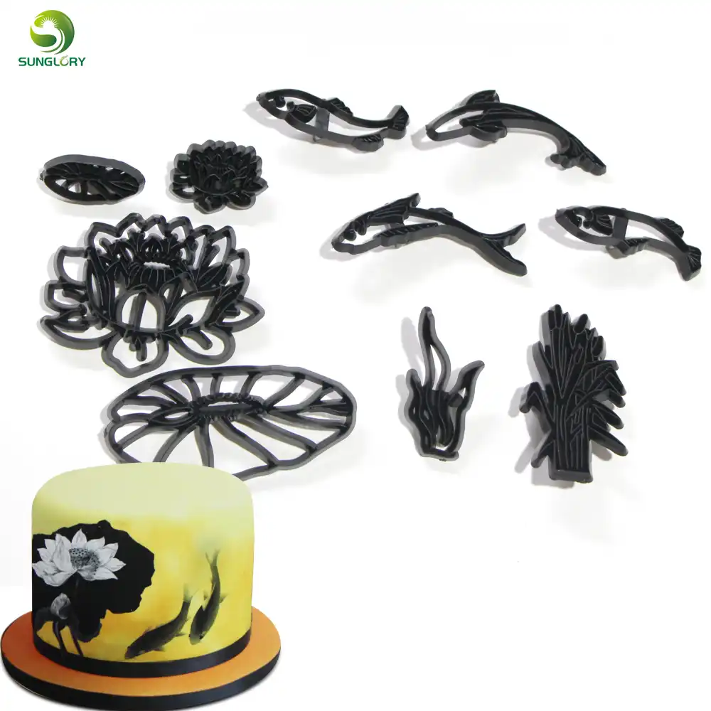 10pcs Set Lotus Pond Theme Cookie Cutter Plastic Fish Lotus