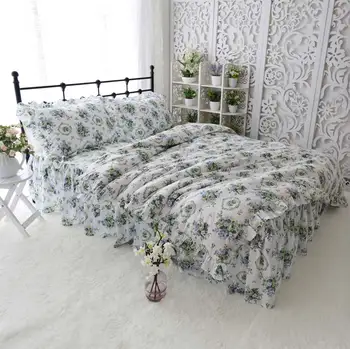 Pastoral blue green flower bedding set,cotton twin full queen king,single double home textile pillow cases quilt cover bed skirt 
Pastoral blue green flower bedding set,cotton twin full queen king,single double home textile pillow cases quilt cover bed skirt