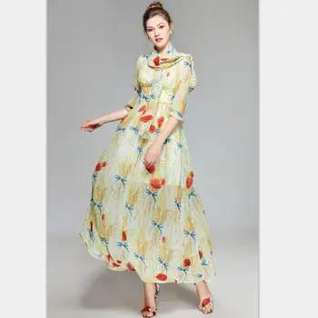 Women Maxi Dress 2019 High Quality Designer Runway Dresses O-Neck Floral Printed Big Swing Long Dress NPD0595
Women Maxi Dress 2019 High Quality Designer Runway Dresses O-Neck Floral Printed Big Swing Long Dress NPD0595