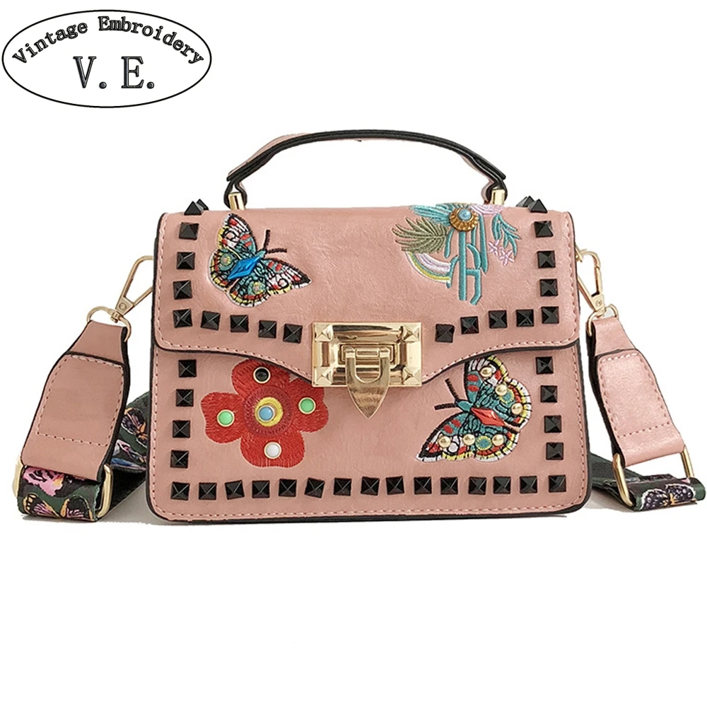 Butterfly Floral Embroidered Totes Bag Female New Rivet Single Shoulder Messenger Bag Lock Buckle Travel Beach Small Handbag
Butterfly Floral Embroidered Totes Bag Female New Rivet Single Shoulder Messenger Bag Lock Buckle Travel Beach Small Handbag
