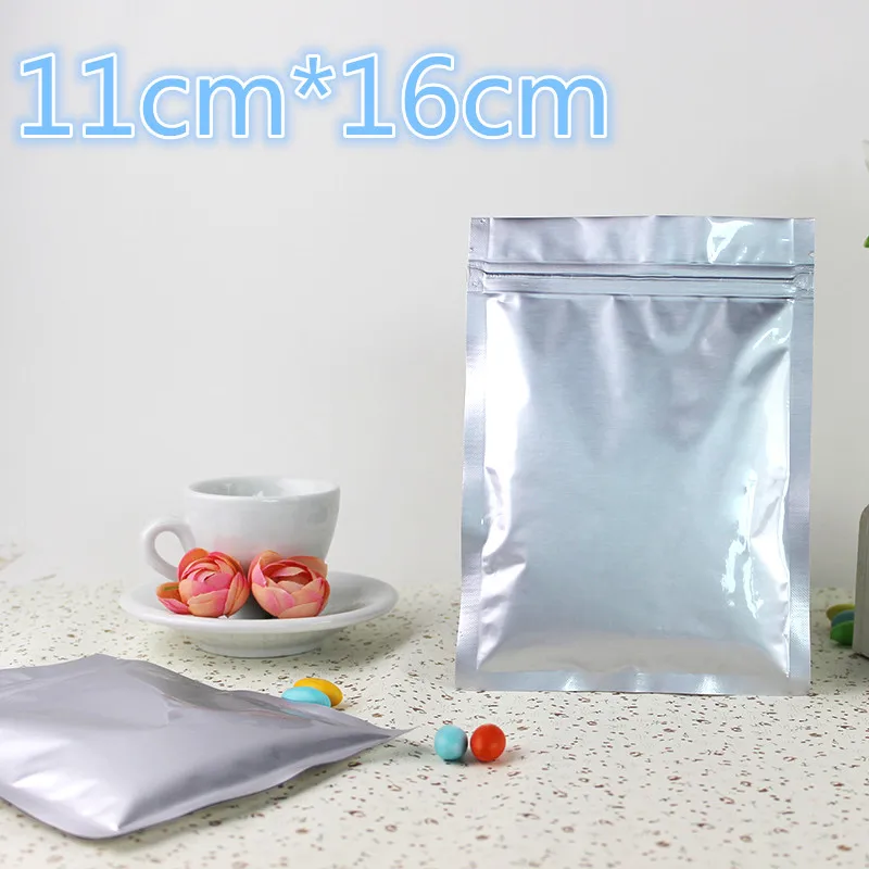 

11*16cm 100Pcs/Lot Zipper Lock Ziplock Self Seal Pure Aluminum Foil Storage Packing Package Plastic Bags Mylar Poly Pack Pouches