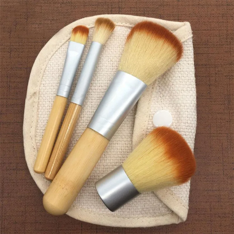 

4 Pcs Bamboo Makeup Brushes Set Eye Shadow Brush Cosmetics Blending Brush Tool Make up Brushes with Bag pinceaux maquillage