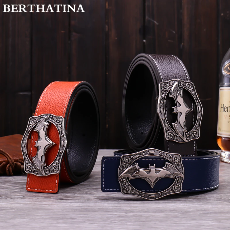 BERTHATINA New Designer Mens Leather Belt Causal Fashion Alloy Batman logo Smooth Buckles Hot Luxury Brand Waistbelt For Men
BERTHATINA New Designer Mens Leather Belt Causal Fashion Alloy Batman logo Smooth Buckles Hot Luxury Brand Waistbelt For Men