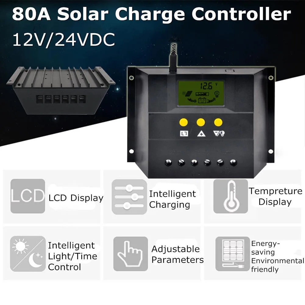 80A Solar Charge Controller Auto PWM Battery Charger Regulator 12V 24V 1920W MAX LB88
80A Solar Charge Controller Auto PWM Battery Charger Regulator 12V 24V 1920W MAX LB88