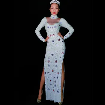 Women Sparkly Rhinestone Long Dress Sexy White Glisten Crystals Costume Evening Birthday Celebrate Dresses Stage Dance Outfit
Women Sparkly Rhinestone Long Dress Sexy White Glisten Crystals Costume Evening Birthday Celebrate Dresses Stage Dance Outfit