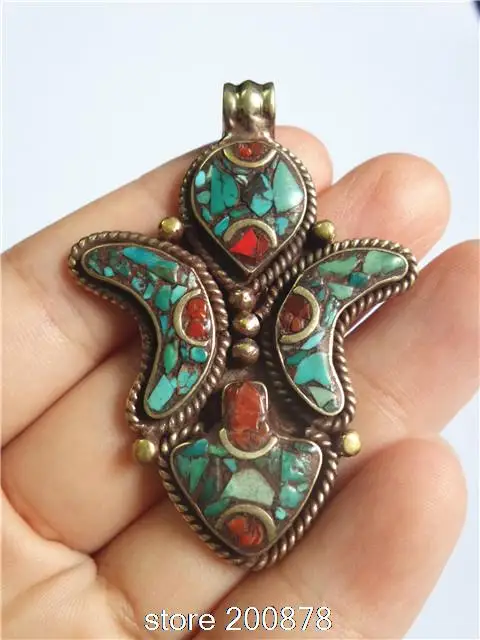 

TBP740 Nepal handmade vintage brass capped turquoise coral big pendants,Ethnic fashion jewelry 2014 new jewellry