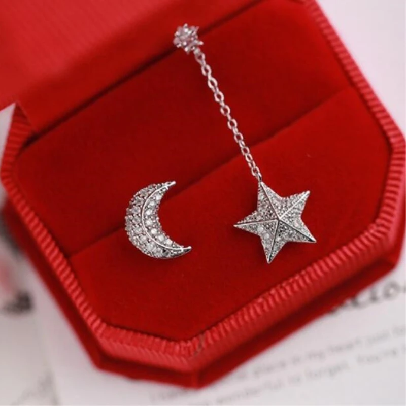 925 Sterling Silver Asymmetry Moon Star Not Allergy Sweet Fresh Temperament Personality Fashion Female Dangle Earrings SEA255
925 Sterling Silver Asymmetry Moon Star Not Allergy Sweet Fresh Temperament Personality Fashion Female Dangle Earrings SEA255
