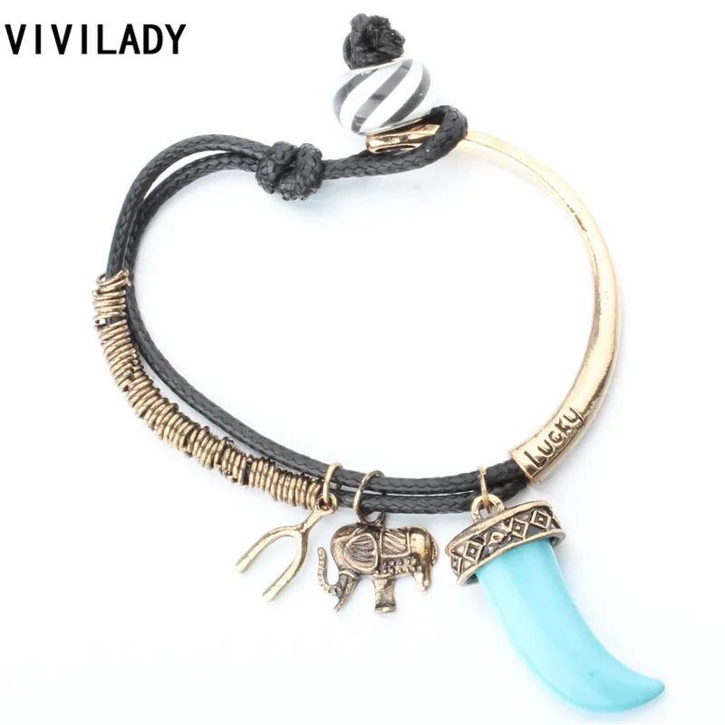 VIVILADY Fashion Hot Elephant Wish Bones Lucky Horns Beads Rope Metal Wrapped Bracelets Women Men Pulseras Hombre Accessory Gift
VIVILADY Fashion Hot Elephant Wish Bones Lucky Horns Beads Rope Metal Wrapped Bracelets Women Men Pulseras Hombre Accessory Gift