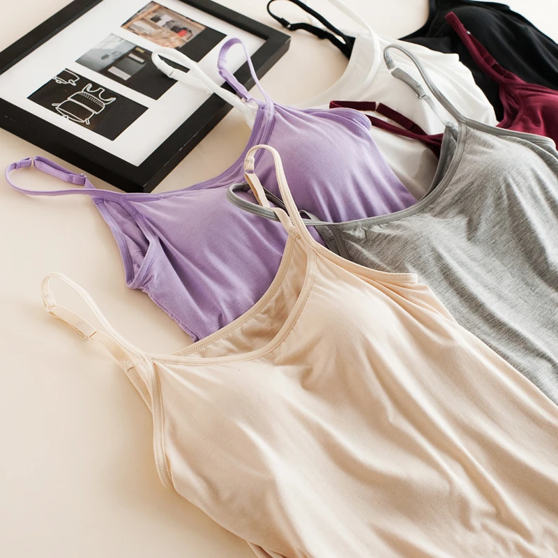 2019 Women'S Adjustable Strap Built In Bra Padded Bra Modal Tank Top