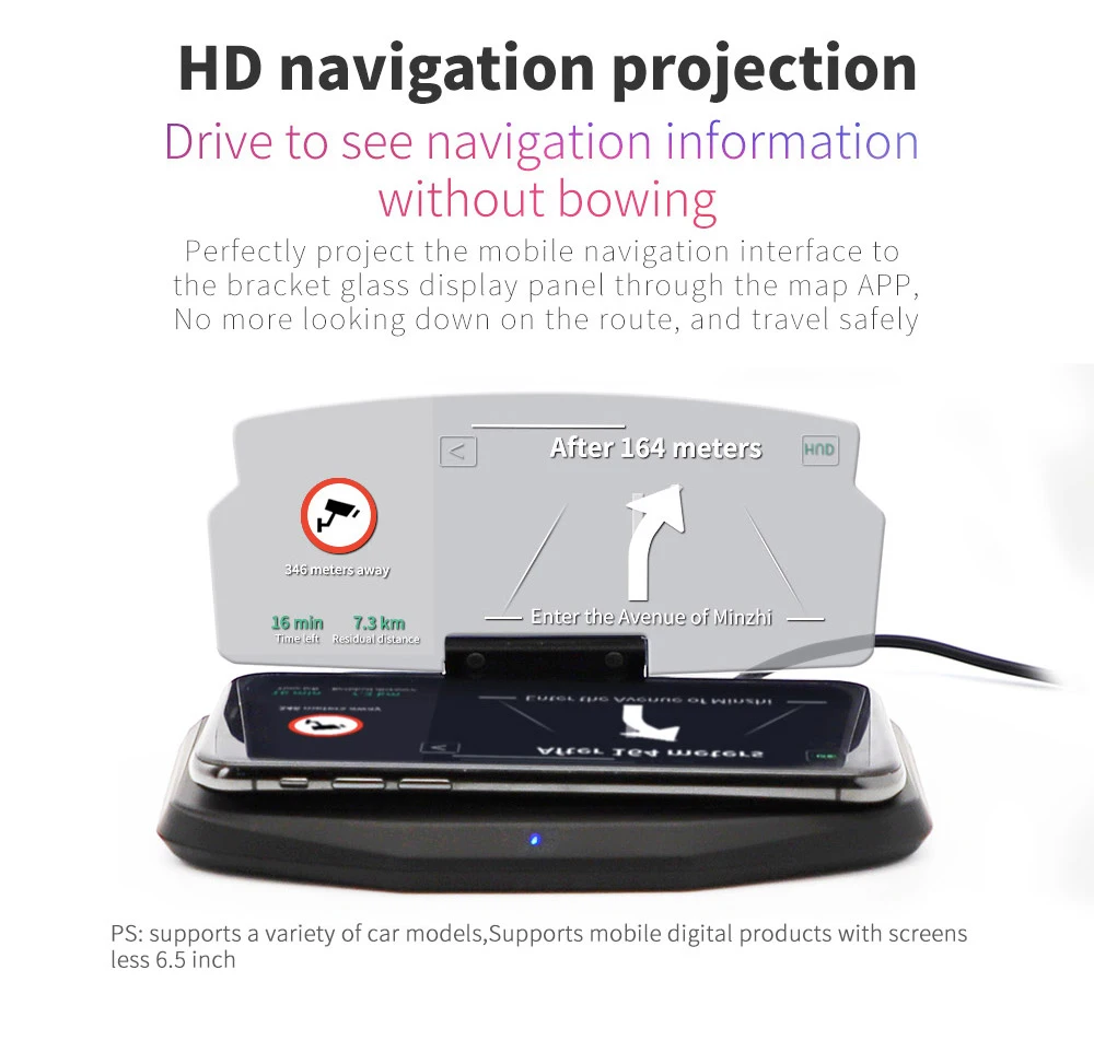 Car HUD 10W Wireless Charger For iPhone X 8 Plus Head Up Display Navigation Stand Holder Qi Wireless Charging For Samsung S8 S9 (2)