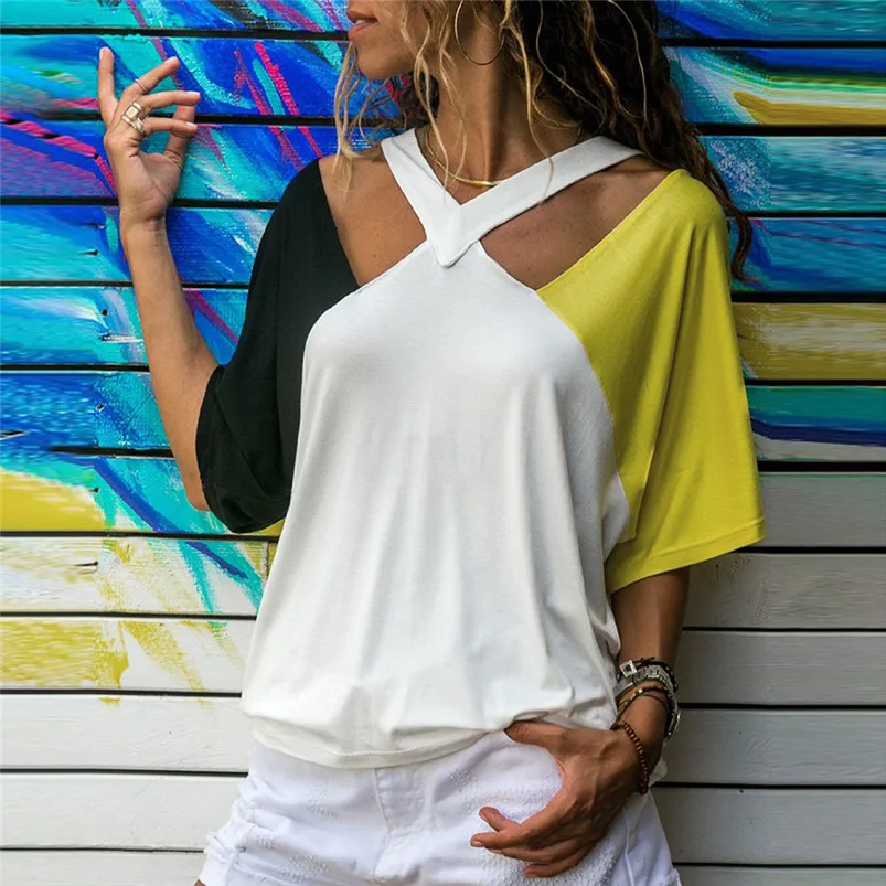 2019 Summer Fashion Womens Short Sleeve Off Shoulder Patchwork Shirt Casual Loose Plus Size shirts top blusas feminina H13
2019 Summer Fashion Womens Short Sleeve Off Shoulder Patchwork Shirt Casual Loose Plus Size shirts top blusas feminina H13