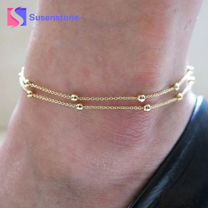 

New New Women Gold Double Foot Chain Anklet Ankle Bracelet Sexy Barefoot Sandal Beach Foot Perfect Gift Hot Sales