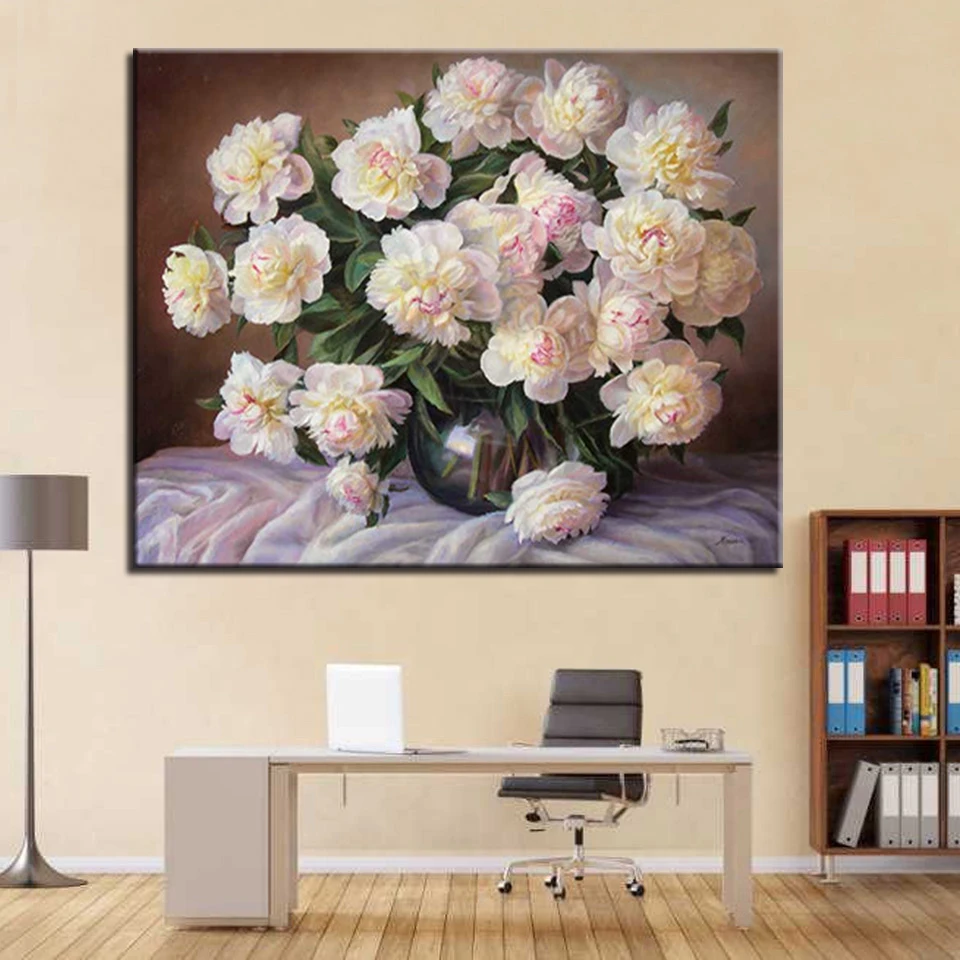 

Oil Painting Paint Pictures Drawing DIY By Numbers Beautiful Peony Coloring On Canvas By Hand Framework Modular Paints Wall Art