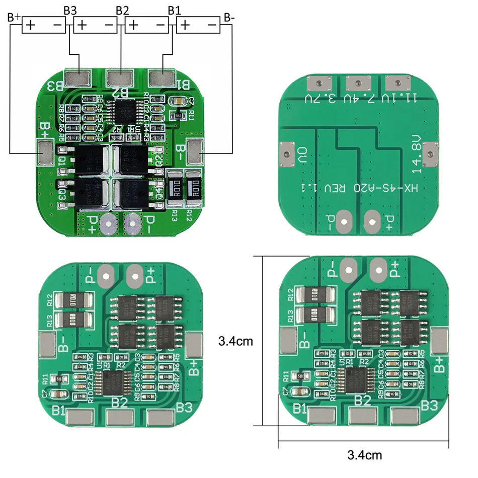 4S 20A 14.8V Li-ion Lithium 18650 Battery BMS PCM Protection PCB Board Module 16.8V Overcharge Over Discharge Protection
4S 20A 14.8V Li-ion Lithium 18650 Battery BMS PCM Protection PCB Board Module 16.8V Overcharge Over Discharge Protection