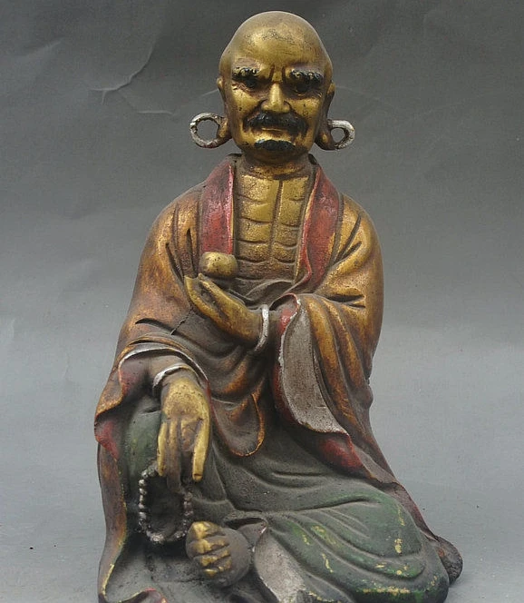 8" Old Tibet Buddhism Bronze Gilt Old Monk Arhat Damo Bodhidharma Buddha Statue
8" Old Tibet Buddhism Bronze Gilt Old Monk Arhat Damo Bodhidharma Buddha Statue