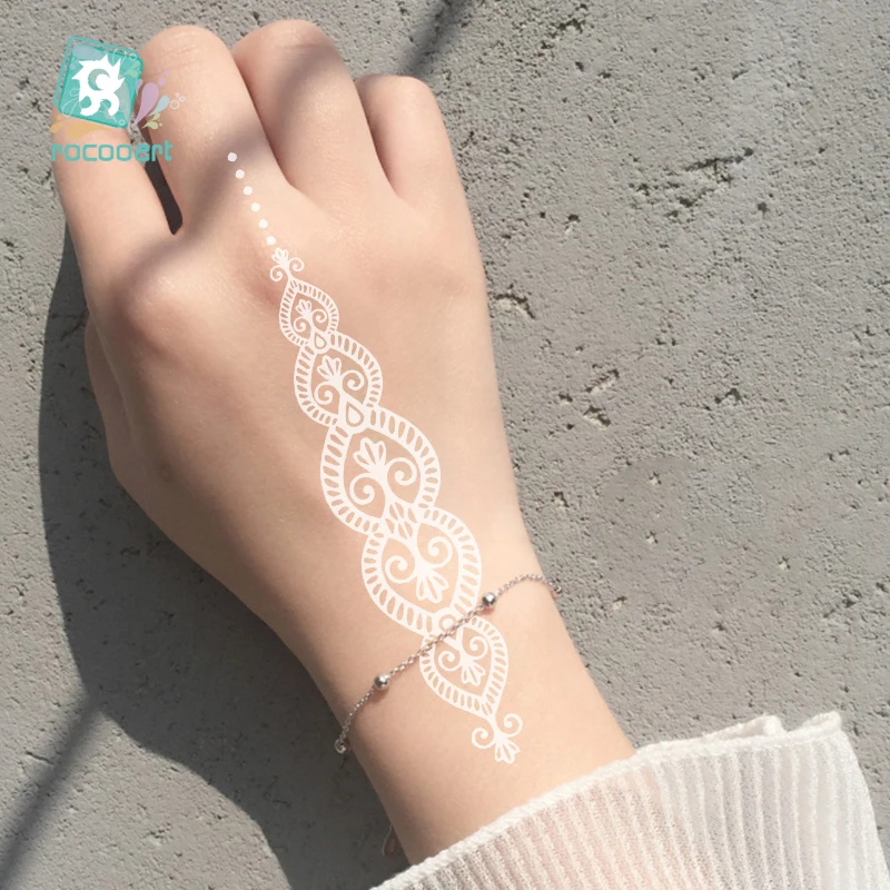Rocooart Henna style Sexy white Lace glove Fake Flash Tattoo on Body hand and back for Women Waterproof Temporary Tattoo Sticker
Rocooart Henna style Sexy white Lace glove Fake Flash Tattoo on Body hand and back for Women Waterproof Temporary Tattoo Sticker