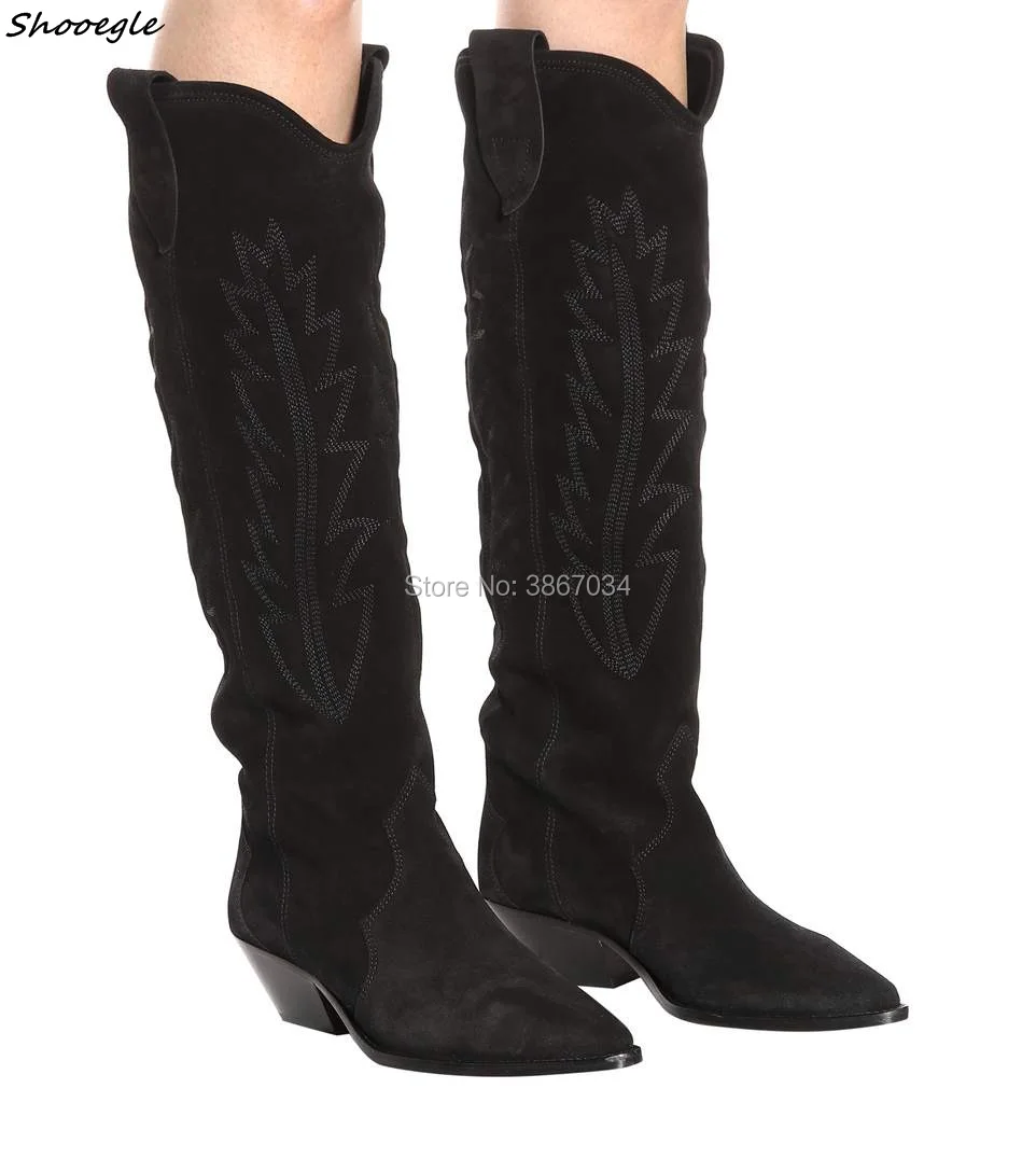 SHOOEGLE 2018 Western Style Women Embroidered Suede Knee High Boots Pointed Toe Cowboy Leather Shoes Slip-on Cuban Heels Winter
SHOOEGLE 2018 Western Style Women Embroidered Suede Knee High Boots Pointed Toe Cowboy Leather Shoes Slip-on Cuban Heels Winter