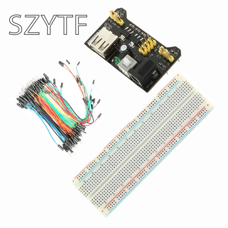 3.3V5V MB102 Breadboard power module+MB-102 830 points Solderless Prototype Bread board kit +65 Flexible jumper wires
3.3V5V MB102 Breadboard power module+MB-102 830 points Solderless Prototype Bread board kit +65 Flexible jumper wires