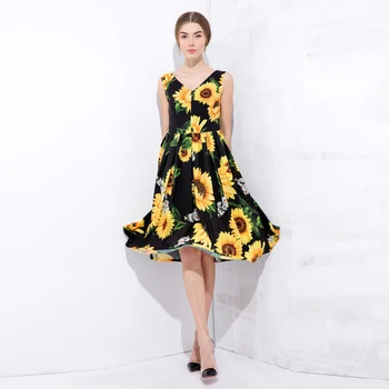 Custom Over Size Dress S-7XL Summer Cute Newest V-Neck Sleeveless Sunflower Print Elegant Collect Waist Knee-Length Dress Women
Custom Over Size Dress S-7XL Summer Cute Newest V-Neck Sleeveless Sunflower Print Elegant Collect Waist Knee-Length Dress Women