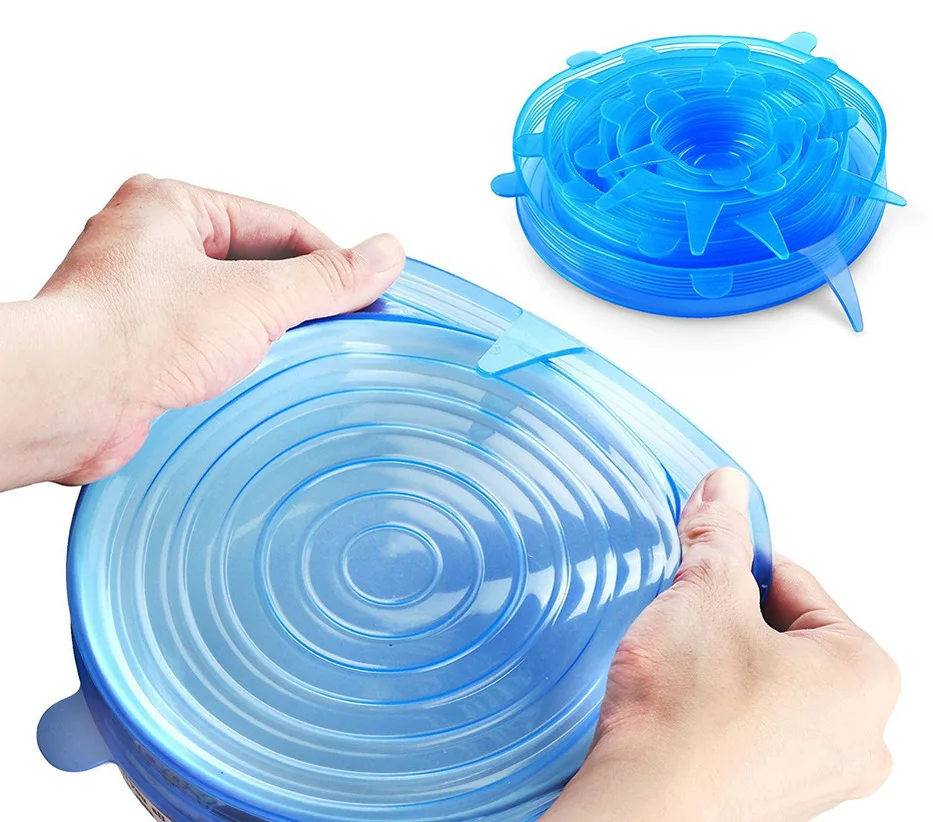 

6Pcs/Set Universal Stretchable Silicone Saran Wrap Cover Lids Food Bowl Pot Stretch Kitchen Vacuum Seal Bowls Preservation Tool