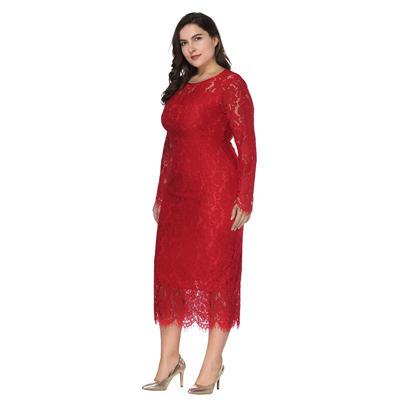 women Elegant black plus size lace dress Summer vestidos 6XL Long large size dress Sexy evening party Big Size dresses white/red 19