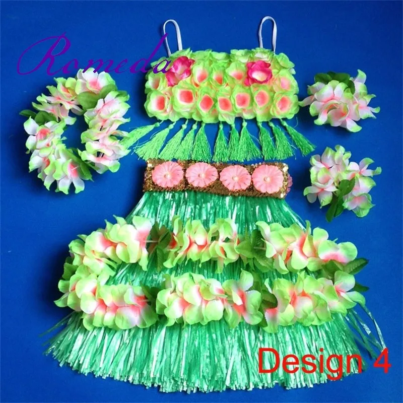 

New Arrived hawaiian hula grass skirt lei set headwear necklace bracelet garland leis party decoration