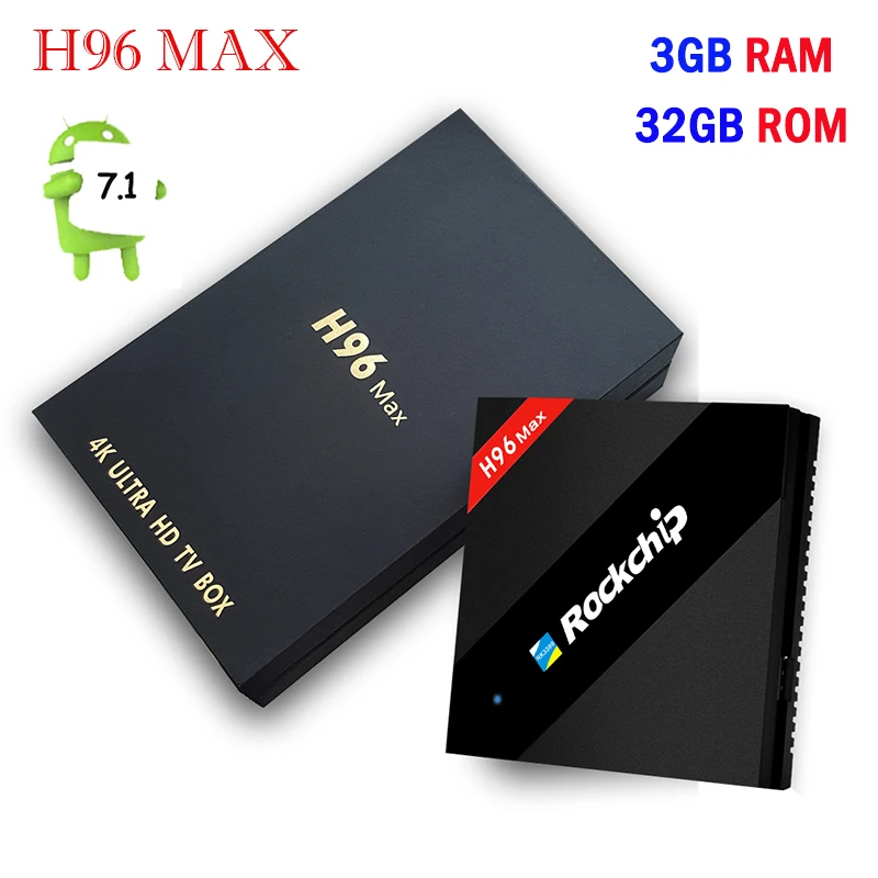 

Original H96 Max TV Box H.265 RK3399 4GB RAM 32GB ROM Six core Bluetooth 4.0 Android 7.1 TV Box 1000M LAN 4K H96 Set-top Box