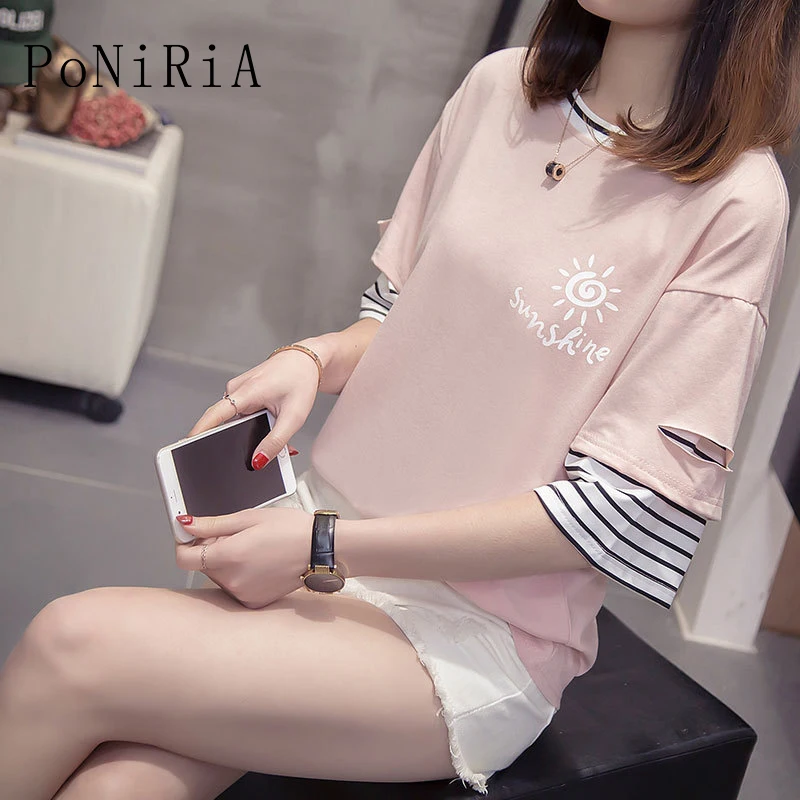 Summer Korean Version of Preppy Style False two pieces Ripped Women's M L XL 2XL Loose Short-sleeved Soft Bottom T-shirt Female
Summer Korean Version of Preppy Style False two pieces Ripped Women's M L XL 2XL Loose Short-sleeved Soft Bottom T-shirt Female