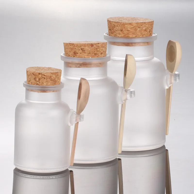 10PCS 200ml ABS Round Bath Salt Bottles Powder Plastic Containers with Cork Jar Wood Spoon cosmetics Packaging container | Красота и