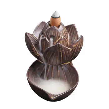 

Backflow Smoke Waterfall Incense Burner Incense Cone Sticks Holder Home Decor Porcelain Brown Lotus Zen Buddhism Censer Crafts