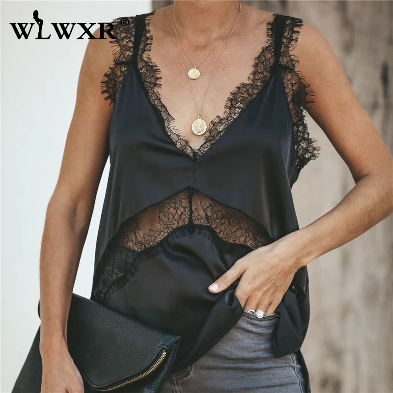WLWXR Hollow Out Lace Cami Satin Top Women 2019 V Neck Sleeveless Black Red Ladies Sexy Tank Top Women Summer Vest Tshirt Female
WLWXR Hollow Out Lace Cami Satin Top Women 2019 V Neck Sleeveless Black Red Ladies Sexy Tank Top Women Summer Vest Tshirt Female