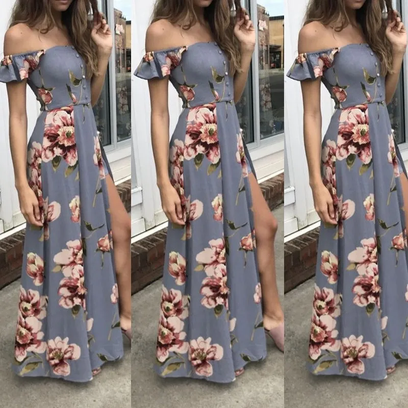 2019 Fashion Women Floral Print Beach Dress Gray Slash Neck Casual Dress Short Button Split Long Dress
2019 Fashion Women Floral Print Beach Dress Gray Slash Neck Casual Dress Short Button Split Long Dress