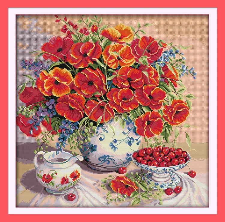 1Poppy and cherry flowers decor paintings counted printed on canvas DMC 11CT kits DIY Cross Stitch embroider needlework Sets
1Poppy and cherry flowers decor paintings counted printed on canvas DMC 11CT kits DIY Cross Stitch embroider needlework Sets