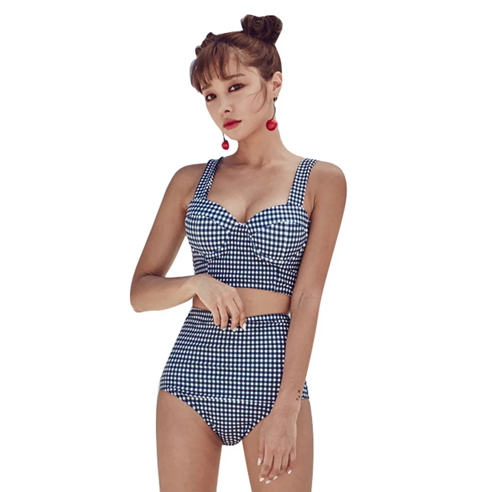 Ladies Split Swimwear Set Grid Printed Push Up Bikini High Waist Briefs Swimsuits for Beach Summer Vacation Underwire Bikini Set
Ladies Split Swimwear Set Grid Printed Push Up Bikini High Waist Briefs Swimsuits for Beach Summer Vacation Underwire Bikini Set