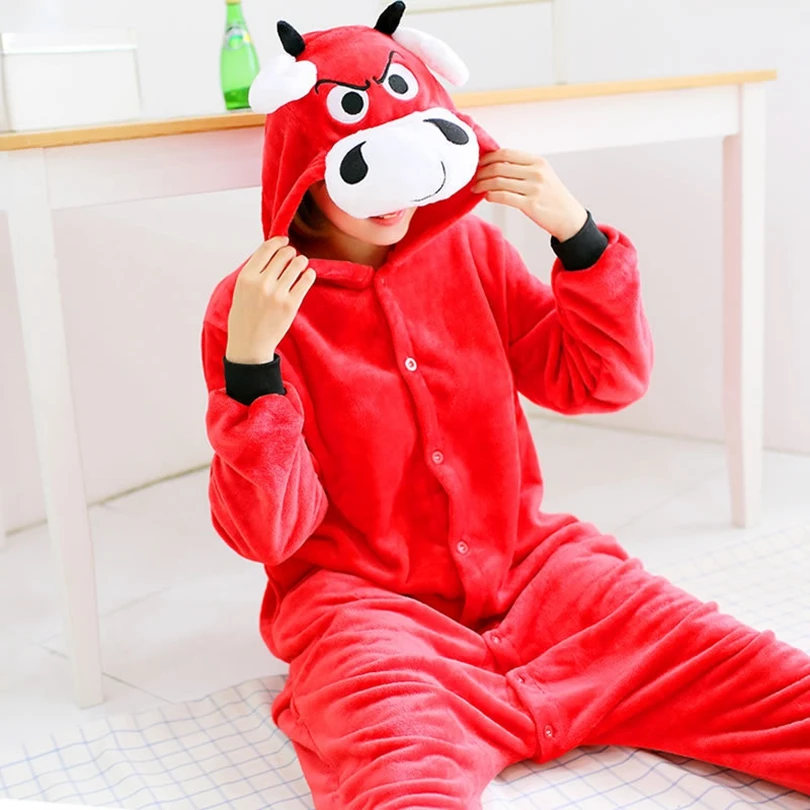 Бык комбинезон-Пижама Kigurumi животных Косплэй Хэллоуина Семья пижамы Для женщин |