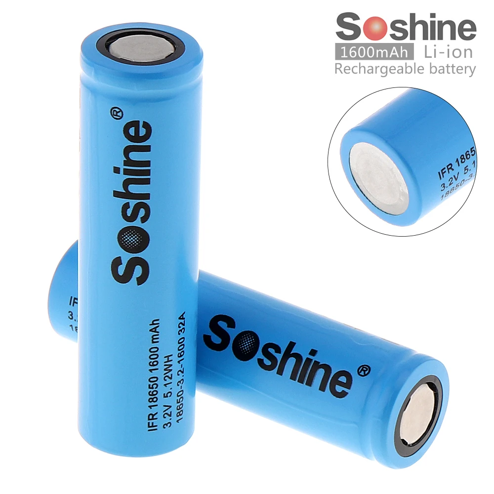 Soshine 2pcs 3.2V 1600mAh High Capacity 18650 Li-ion Rechargeable Battery with Battery Box for LED Flashlights Headlamps
Soshine 2pcs 3.2V 1600mAh High Capacity 18650 Li-ion Rechargeable Battery with Battery Box for LED Flashlights Headlamps