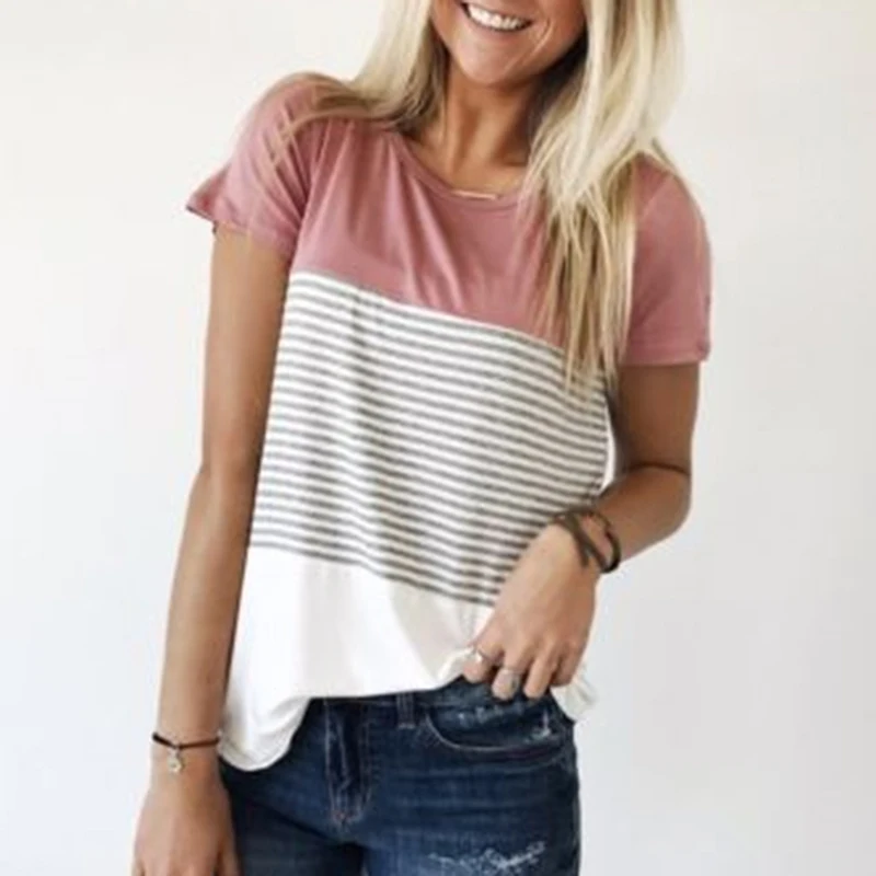 Women T-shirt Summer Stripes Patchwork Color Short Sleeve O-Neck T-shirt Casual T Shirt Tees For Female Ladies Tops
Women T-shirt Summer Stripes Patchwork Color Short Sleeve O-Neck T-shirt Casual T Shirt Tees For Female Ladies Tops