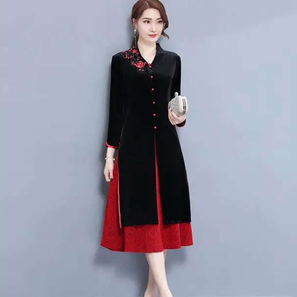 women cardigan dress suits velvet black 2 piece embroidery floral dresses elegant vintage female plus size large 3xl 4x DC324
women cardigan dress suits velvet black 2 piece embroidery floral dresses elegant vintage female plus size large 3xl 4x DC324