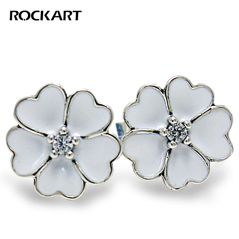 ROCKART Genuine 925 Sterling Silver Trendy Primrose Flower Stud Earrings & White Enamel For Women Fine Jewelry Wholesale 
ROCKART Genuine 925 Sterling Silver Trendy Primrose Flower Stud Earrings & White Enamel For Women Fine Jewelry Wholesale