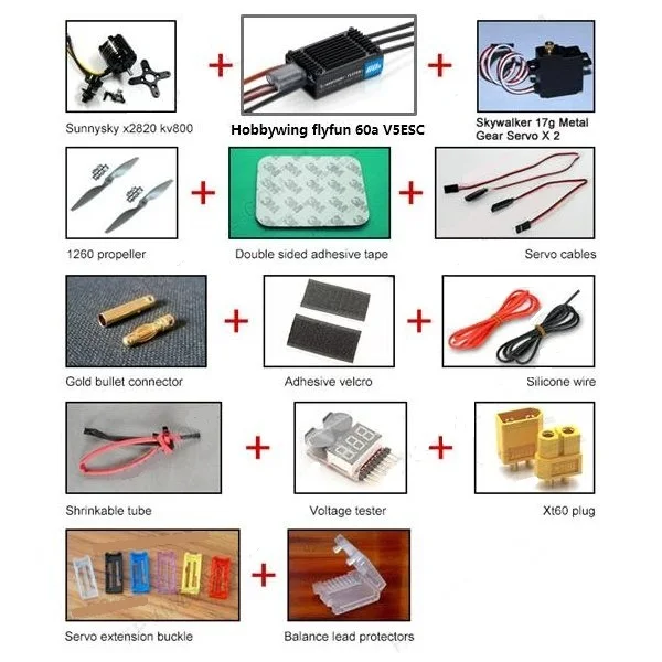 Skywalker X7/X8 flying wing ARF Combo Sunnysky x2820 kv800 60A ESC Servo Propeller Silicone wire Servo extension cable and so on
Skywalker X7/X8 flying wing ARF Combo Sunnysky x2820 kv800 60A ESC Servo Propeller Silicone wire Servo extension cable and so on