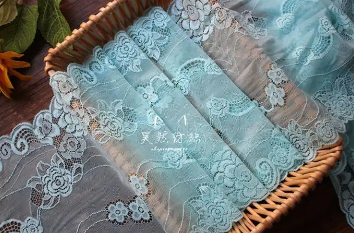 

5 Meters Blue Elastic Lace Trim Ribbon Sewing Craft DIY Garter Garment Home Decoration Super Wide Stretch Lace Fabric 25cm