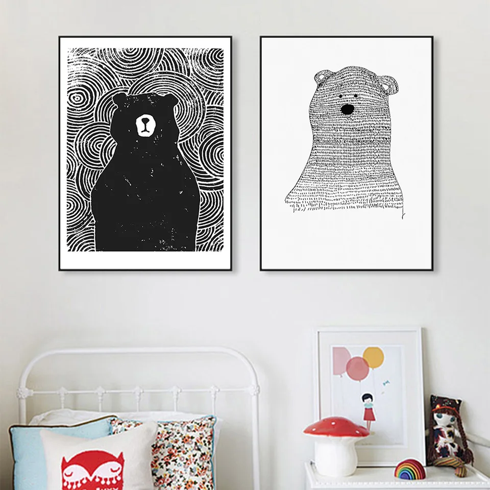 Cartoon-Polar-Bear-Animal-Nordic-Art-Canvas-Poster-Minimalist-Print-Black-White-Wall-Picture-Modern-Home (2)