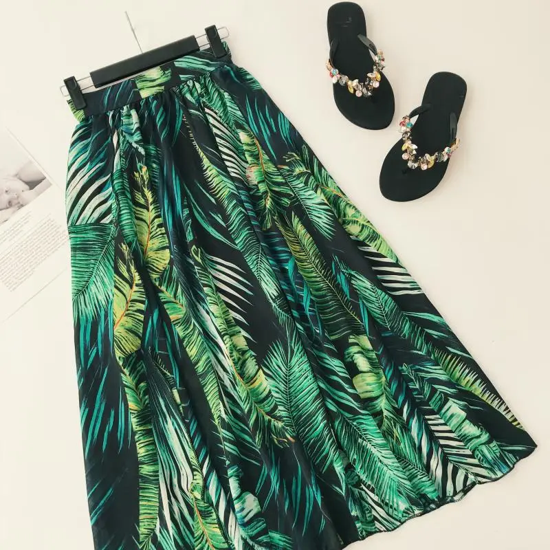 Summer Fashion Plant Print Elastic High Waist Skirt Women Large Pendulum Irregular Beach Skirts Female Slit Green Long Skirt
Summer Fashion Plant Print Elastic High Waist Skirt Women Large Pendulum Irregular Beach Skirts Female Slit Green Long Skirt