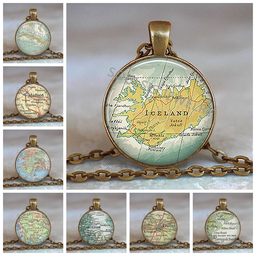 New Arrived Glass Dome Necklace World Map Pendant Bronze Chain Jewelry Iceland Vintage Map Handmade Glass Cabochon Necklace
New Arrived Glass Dome Necklace World Map Pendant Bronze Chain Jewelry Iceland Vintage Map Handmade Glass Cabochon Necklace