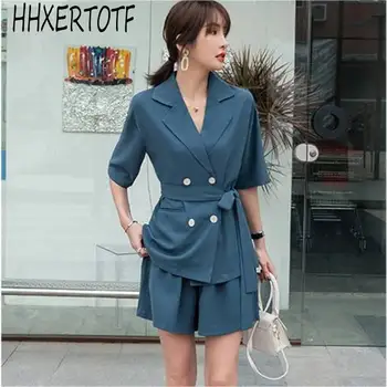 2019 Summer Short Suits Women Double-breasted half sleeve tops + Elastic Waist Shorts Loose Female Pant Suits 2 Pieces Set
2019 Summer Short Suits Women Double-breasted half sleeve tops + Elastic Waist Shorts Loose Female Pant Suits 2 Pieces Set